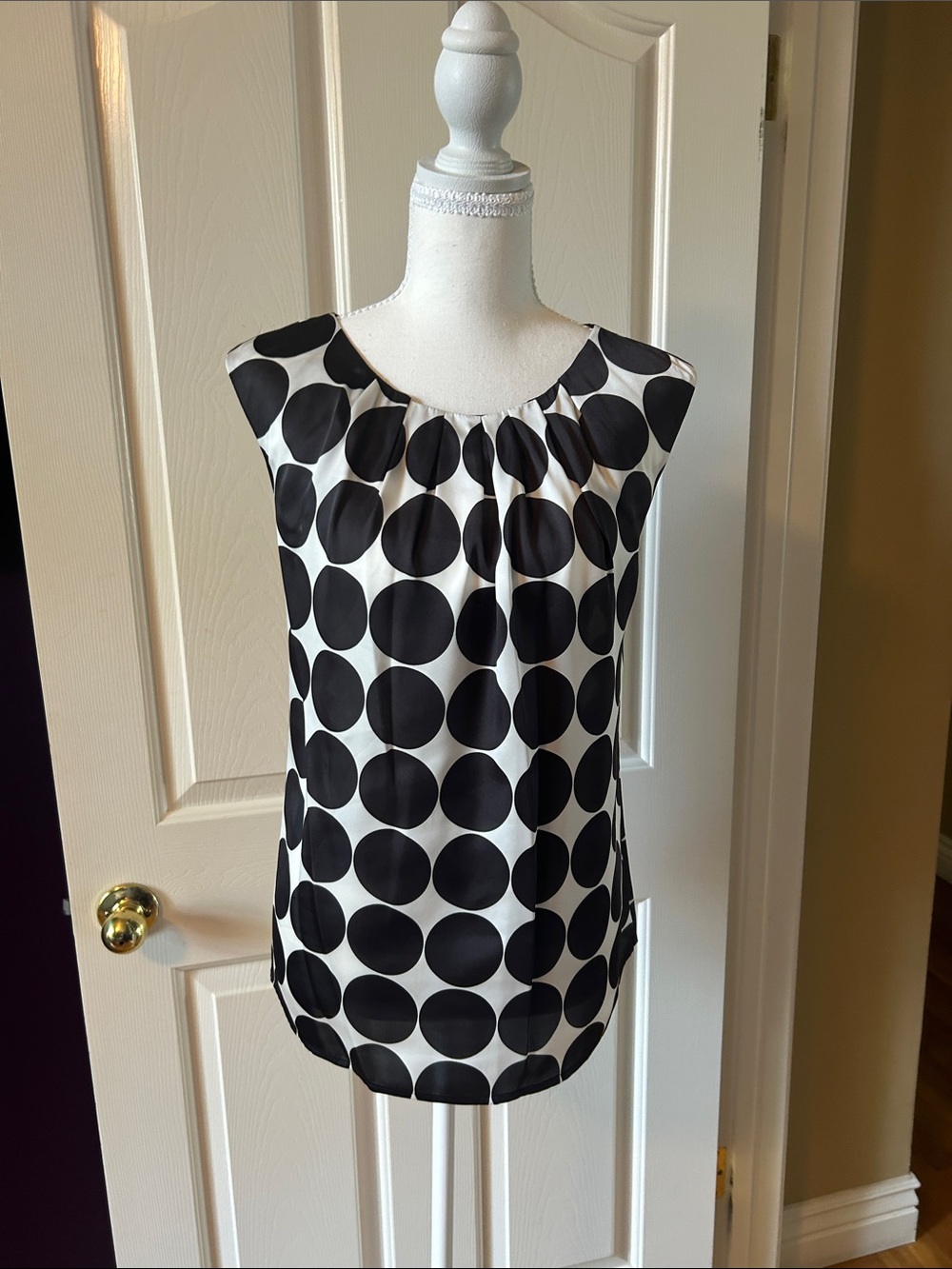 INC International Concepts Black and White Polka Dot Sleeveless Shell